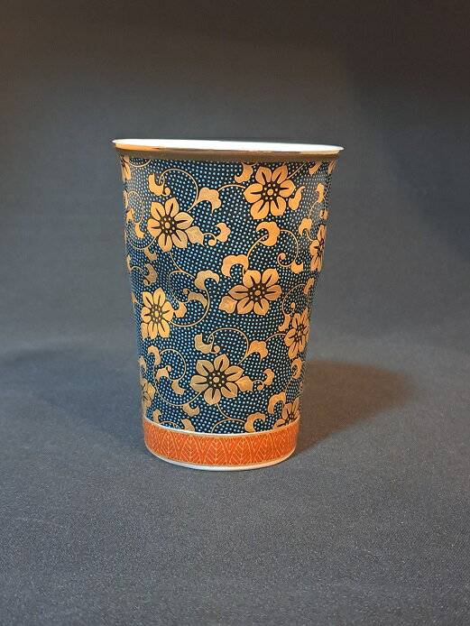 【九谷焼】　フリーカップ( ビアカップ ビールグラス ビアグラス )　青粒鉄仙文