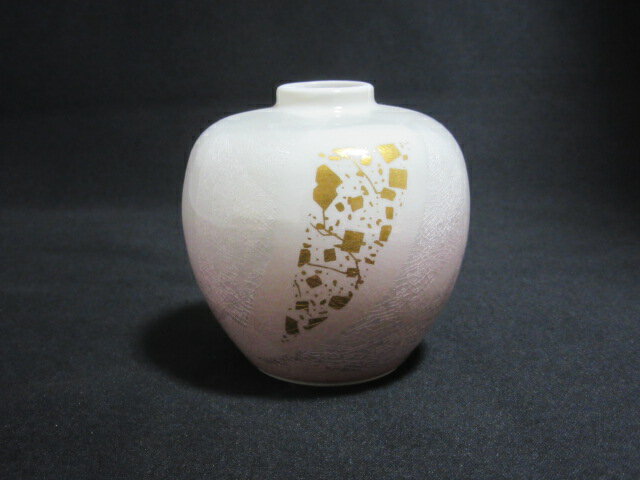 【九谷焼】　3号一輪生(一輪挿し 花瓶 花器 陶器)　銀彩金チラシ　（ピンク）