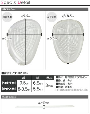 ［2/700］ジェル インソール【ゆうパケ送料無料】ハーフジェルインソール【2タイプ】［つま先用］［かかと用］インソール ハーフタイプ つま先 かかと クリア 透明スベリ止め サイズ調整 中敷 ジェルパッド クッション【レディース】