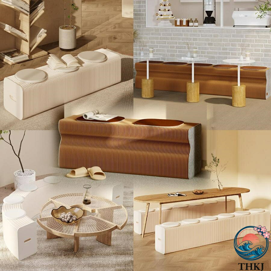 【全品2点で5%OFF】ペーパーベンチ アコーディオン 折りたたみ式 クラフト紙 スツール 折り畳み可能 ペーパースツール ペーパーソファ 伸縮 持ち運び可能