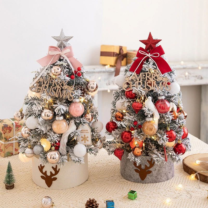 【全品2点で5%OFF】卓上 ミニ クリスマスツリー セット 60cm ピンク ライト付き christmas tree 植毛 クリスマス 装飾