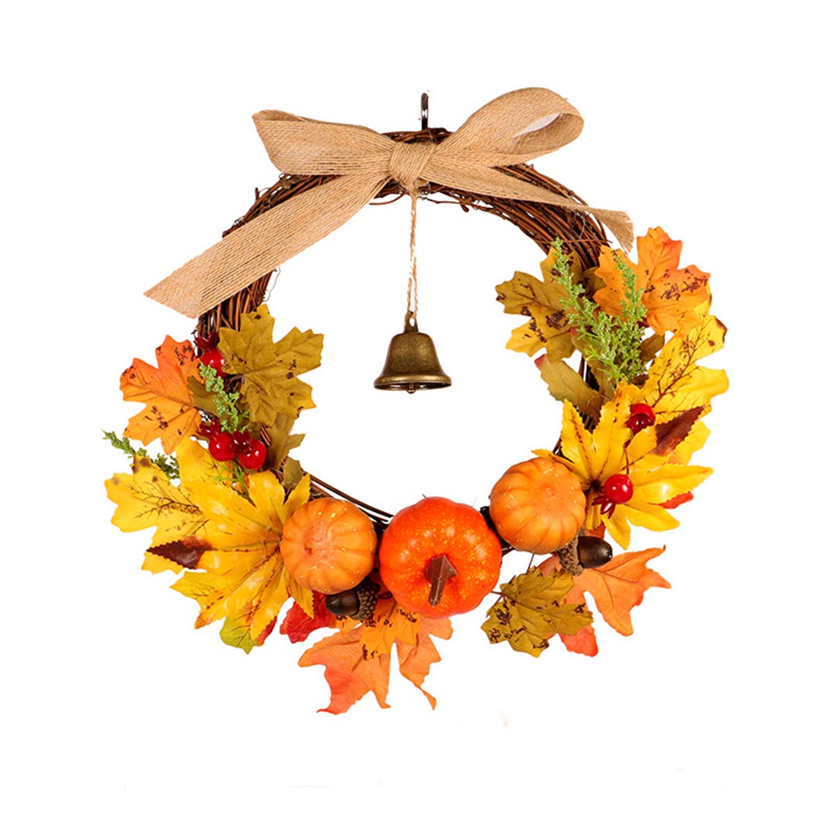 樂天商城 - 【全品2点で5%OFF】リース ハロウィン 感謝祭 クリスマス 花輪 飾り 造花ドアリース 秋のベリー+メープル+カボチャ+松ぼっくり 収穫シーズン 贈り物 店舗装飾 ドア吊りのウェルカムリース 手作り 花輪 撮影用品 (30cm)