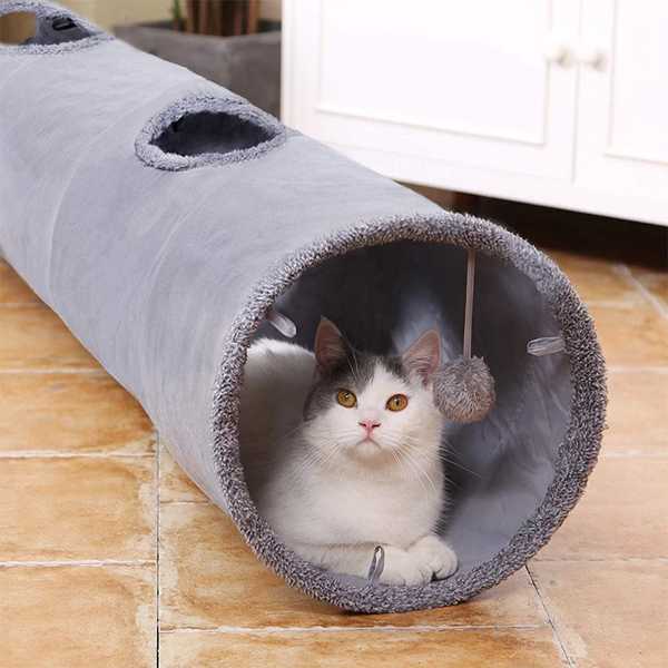 樂天商城 - 【全品2点で5%OFF】折りたたみ式 猫 トンネル 大き 猫 犬 おもちゃ ボール付き ペット おもちゃ 2つ スエードセプホール ボール付き