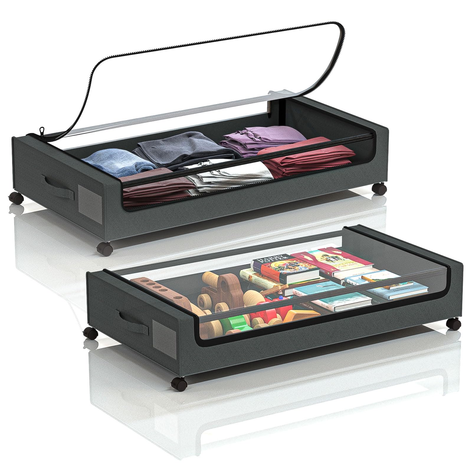 【本日にご注文で5%OFF】ベッド下収納ボックス ベッド下収納ラック 服の収納ラック 大容量 ローラー付..