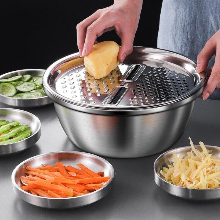 【今週中にご注文で5%OFF】3点セット ステンレスボウル 野菜カッター 4-in-1スライサー＆おろし金 千切..