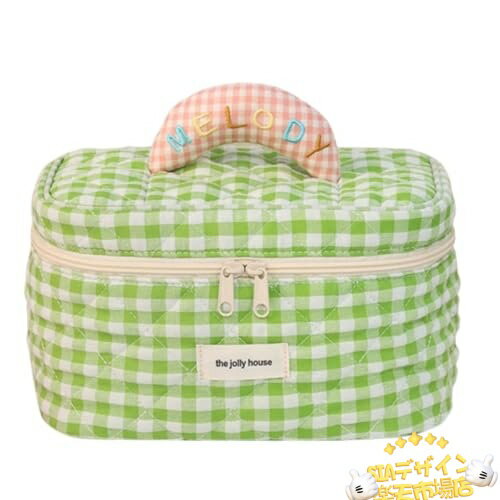 【全品2点で5%OFF】メイクポーチ 韓国 かわいい チェック柄 コットンバニティポーチ 大容量 多機能 小..