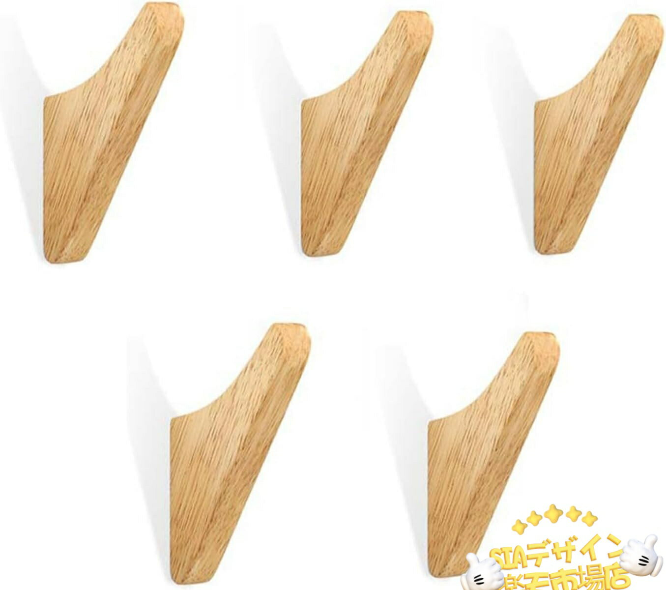 【全品2点で5%OFF】5個の木製壁掛けフック、天然木コートホルダー、壁掛け用取り付けフック、コートバッグ洋服キーを掛けるための木製装飾壁フック (Yellow...