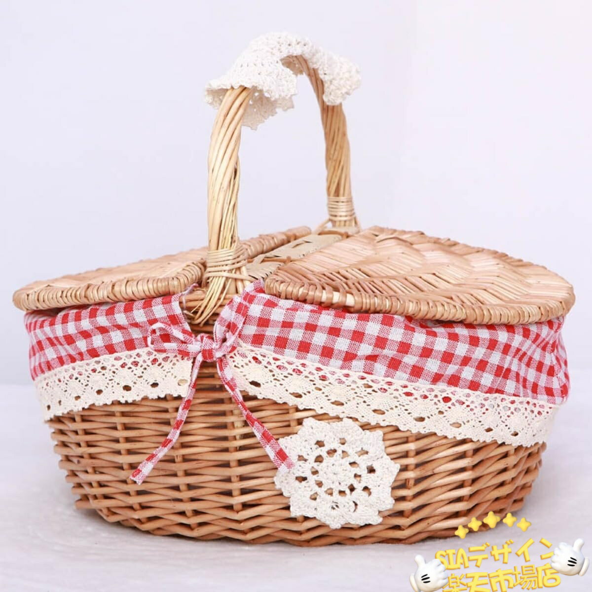 【全品2点で5%OFF】籐ピクニックバスケット、籐編み 、アウトドア手提げ 、手作り野菜 、フルーツ 、ギフト、大容量 (S-25*18*13cm(ハンドルを除...