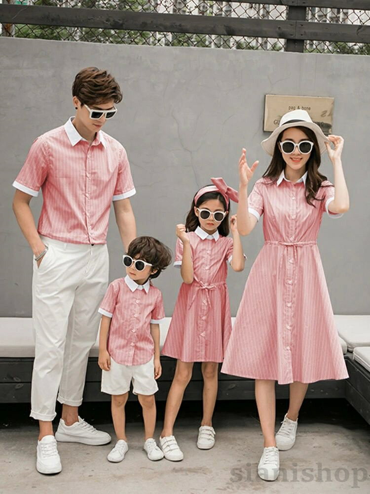 親子ペア ワンピース シャツ 親子お揃い ストライプ柄 夏 ワンピ カップル 女の子 レディース 親子ペアルック 2