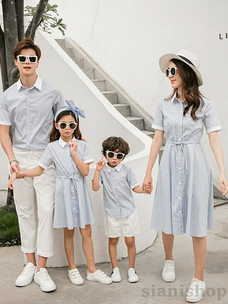 親子ペア ワンピース シャツ 親子お揃い ストライプ柄 夏 ワンピ カップル 女の子 レディース 親子ペアルック 3