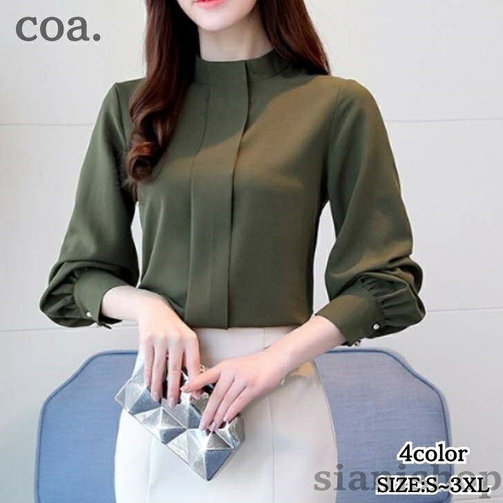 シャツ ブラウス シンプル 長袖 ハイネック ロングシャツ オフィス カジュアル トップス レディース 大人 きれいめ フォーマル OL 制服 スーツ 事務 仕事 デー 通勤 クール 上品