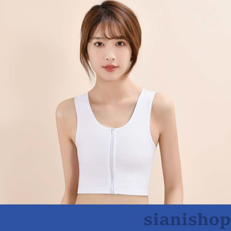 和装ブラ ナベシャツ レディース 前ファスナー チャック 胸つぶし さらし ブラ 胸を小さく見せる ブラトップ 補正下着 苦しくない 大きいサイ タンクトップ コスプレ 夏用 sianishop-10032035 Siani サンプル画像2
