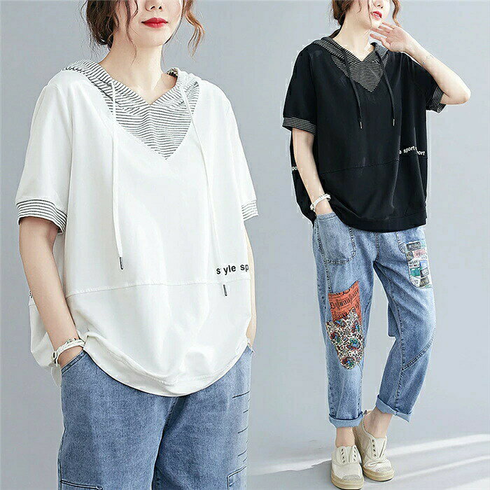 Tシャツ レディース スウェットフード レディースファッション 新作 白 黒 M L XL