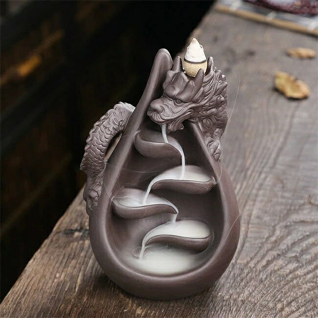 incense Burners - 線香立 お香立て かわいい おしゃれ 線香 香立て 置物 置き物 風水 陶器 インテリア 香炉 倒流香 煙 龍 倒流香用 幻想的