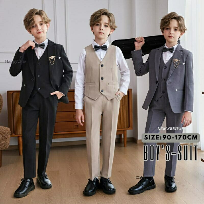 商品の詳細内容4点セット内容:ジャケット+パンツ+ベスト+蝶ネクタイ5点セット内容:ジャケット+パンツ+ベスト+シャツ+蝶ネクタイ素材ポリエステル生産国中国カラー写真通りサイズ(単位:cm)90/100/110/120/130/140/150/160/170商品について※サイズ表記は目安です。若干の誤差がある場合がございます。※製造中(縫製、染色など)により商品において色味や柄、サイズに若干の誤差や、生地を織る際に糸の継ぎ目や多少のほつれ等が生じる場合がございますが、品質上の問題ではございませんのでご了承の上お買い求めくださいませ。※お客様ご使用のPC環境により商品画像のカラーが多少異なる場合があります。仕入時期により多少デザインなど異なる場合があります。ご了承ください。※モデルに使用している小物、アクセサリ等はセット内容に含まれません。※発送上の状態によって商品がシワになる場合がございます。予めご了承くださいませ。※商品について問題などがあれば、1週間以内にご連絡ください。1週間後には対応かねます。発送について※在庫確認、配送状況、休日を間にする事により、予定より遅くなる可能性がございます。※当店ではラッピングのサービスを行っておりません、ご了承くださいませ。【配送希望時間帯をご指定出来ます】午前中・14時〜16時・16時〜18時・18時〜21時ただし時間を指定された場合でも、事情により指定時間内に配達ができない事もございます。配達会社【ヤマト運輸】【佐川急便】子供 スーツ 男の子 発表会 演奏会 キッズ ベビー マタニティ 人気 グレー/4点セット グレー/5点セット ブラック/4点セット ブラック/5点セット ベージュ/4点セット ベージュ/5点セット 90 100 110 120 130 140 150 160 170