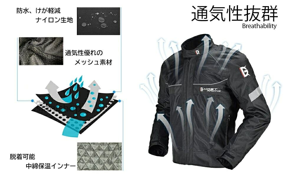プロテクターバイ レーシングジャケット ライナー付き バイク用コート メッシュジ...