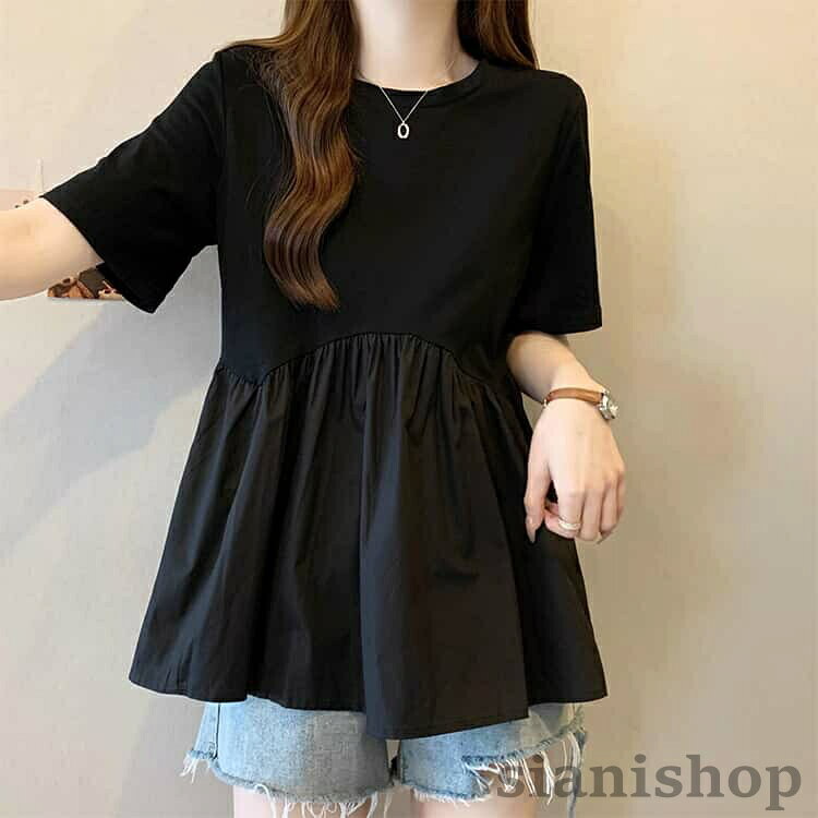 ギャザー トップス tシャツ ペプラム カットソー レディース ドッキング 夏服 カジュアル きれいめ シンプル 体型カバー ゆったり 無地 高見え 裾ペプラム ペプラムTシャツ 切り替え sianishop-10026295 Siani サンプル画像3
