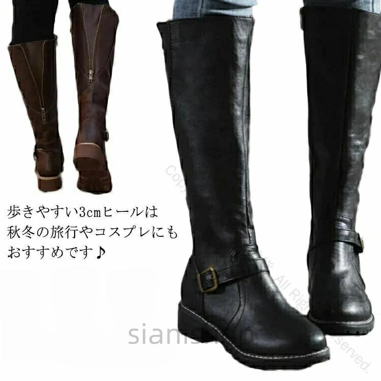 Western - ロングブーツ ブーツ 厚底 ヒール3cm 大きい 筒周り 幅広 甲高 レディース ふくらはぎ 履き口 ゆったり 歩きやすい 疲れない おしゃれ ハイヒール ジョッキーブーツ 大きいサイズ 靴