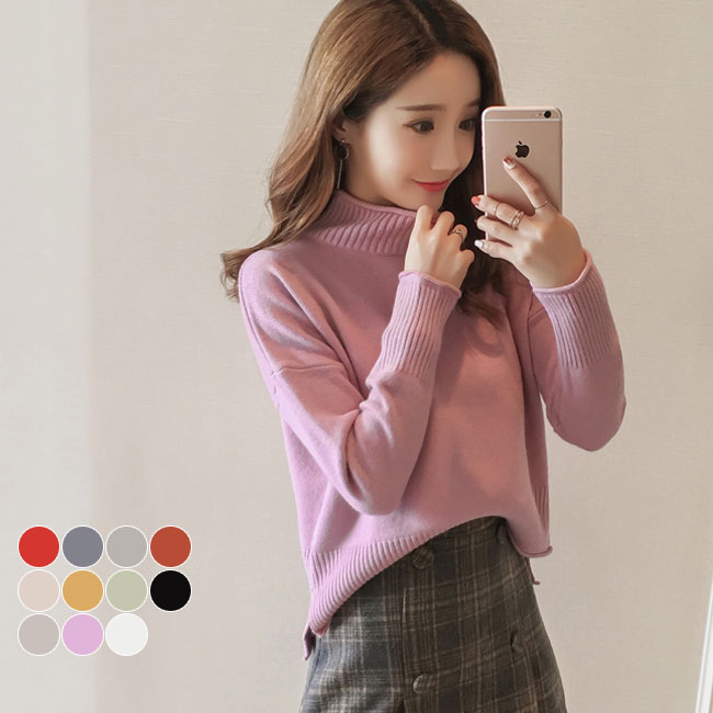 Three-Quarter Knit - 【送料無料】セーター レディース ニット セーター ショート丈 秋冬 長袖 プルオーバー セーター クルーネック ニット 無地 ハイネック トップス シンプル カジュアル シーズン オシャレ 通勤 新作