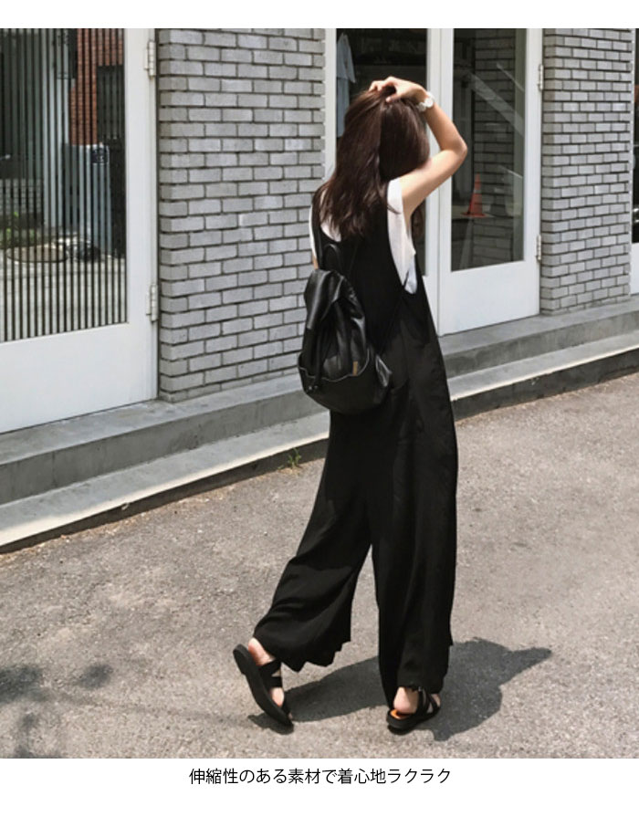 Sianiの【送料無料】サロペットパンツ レディース オールインワン オーバーオール ワイドパンツ ガウチョパンツ 綿麻パンツ リネンパンツ 九分丈パンツ 夏服 普段着 ブラック カジュアル ルーズ ハイウェスト 通勤 エレガント 夏新作｜アングル3