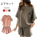 【送料無料】セットアップ レディース カジュアルセット 上下セット 2点セット カットソー Tシャツ 半袖 ショートパンツ ラウンドネック ゆったり プルオーバ...