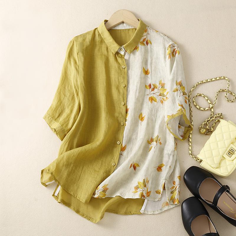 アシンメトリー半袖ブラウスレディー...