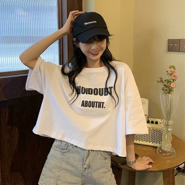 半袖 レディース Tシャツ ショート丈 へそ出し 短い 肌見せ ゆったり サマーTシャツ ラウンドネック カットソー 夏 女性 半袖Tシャツ