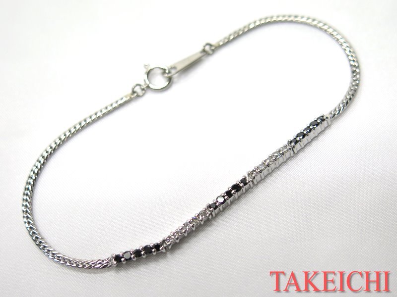 K18WG/Pt850★ブレスレット◇ダイヤモンド0.22ct ブラックダイヤモンド0.30ct◆ソーティング付き【中古・新品仕上げ済み】/30933