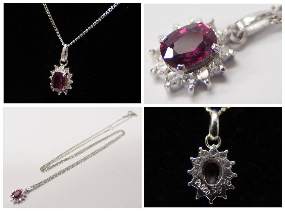 Pt850×Pt900★ネックレス　ルビー0．58ct◇ダイヤ0．18ct●50cm　キヘイチェーン◆鑑別書付き【中古】【TAKEICHI】”mJ091/25456