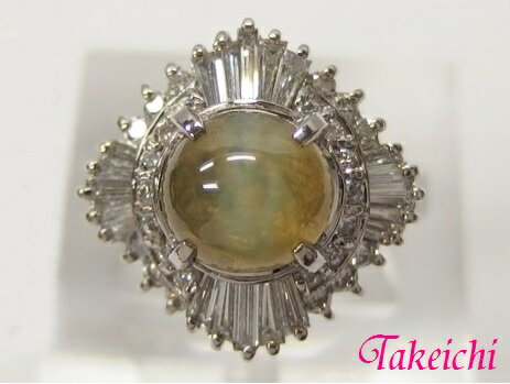Pt900★リング　クリソベリルキャッツアイ2．70ct◇ダイヤ0．70ct●10号◆ソーティング付き【中古】【TAKEICHI】”mJ109/25944