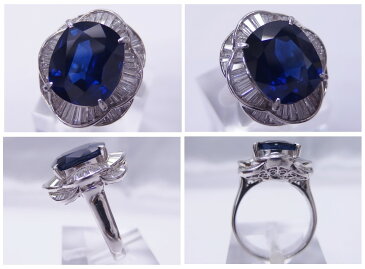 Pt900★リング 指輪 サファイア11.41ct◇ダイヤモンド1.57ct●20+号◆ソーティング付き【中古】【TAKEICHI】”mj327/25058