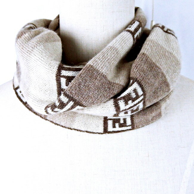 【フェンディ FENDI】ウール ビスコース他 ★マフラー ブラウン ベージュ 【中古】 /b10024073