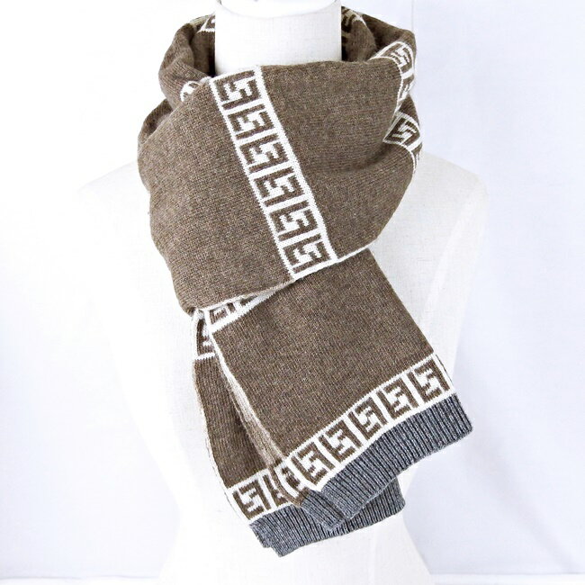 【フェンディ FENDI】ウール ビスコース他 ★マフラー ブラウン ベージュ 【中古】 /b10024073