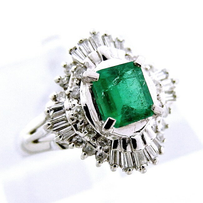 Pt900 ★リング 指輪 天然ベリル エメラルド0.50ct5月誕生石 ダイヤモンド0.37ct ●12号 ■ソーティング付き 【中古】 /10020109