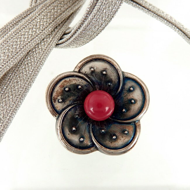 SV ★帯留め ◆サンゴ 珊瑚 ペンダントトップ ブローチ 径約10.8mm 梅の花 【中古】 /10023423