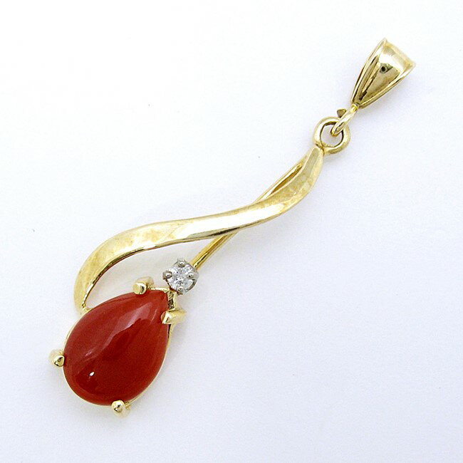 K14YG★ペンダントトップ サンゴ◇ダイヤモンド◆鑑別書付き 新品仕上げ済み 【中古】 /29339 10013034