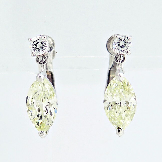 K14WG/Pt900 ◆ダイヤ イヤリング ◇ダイヤモンド1.036ct/0.100ct,1.007/0.100ct (VLY/SI2-MQ) 4月 誕生石 ●ゴールド プラチナ ドロップ プレゼントに ■ソーティング付き 【中古】/10019578