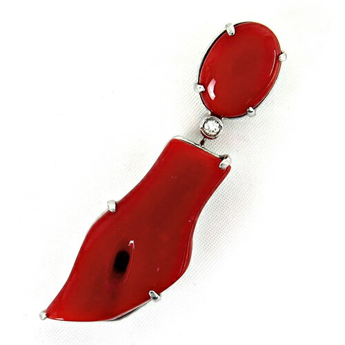 K18WG ★ペンダントトップ 天然サンゴ◇ダイヤ◆鑑別書付き【中古】/s21562