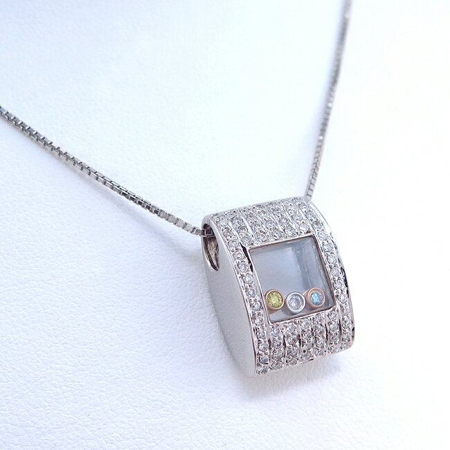 K18WG ホワイトゴールド ダイヤモンド0.550ct ネックレス ペンダント おしゃれ 人気 スクエア シンプル 可愛い【中古】/s20728/10004340