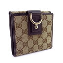 【GUCCI/グッチ】キャンバス×レザー ベージュ×ダークブラウン ダブルホック 財布 おしゃれ 人気 ブランド【中古】/mb13688/10007555