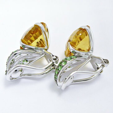 K18WG ★ホワイトゴールド イヤリング＆ピアス シトリン6.43ct/6.43ct 11月誕生石 グリーンガーネット0.38ct/0.38ct 1月誕生石 ■ソーティング付き 【中古】/10019585