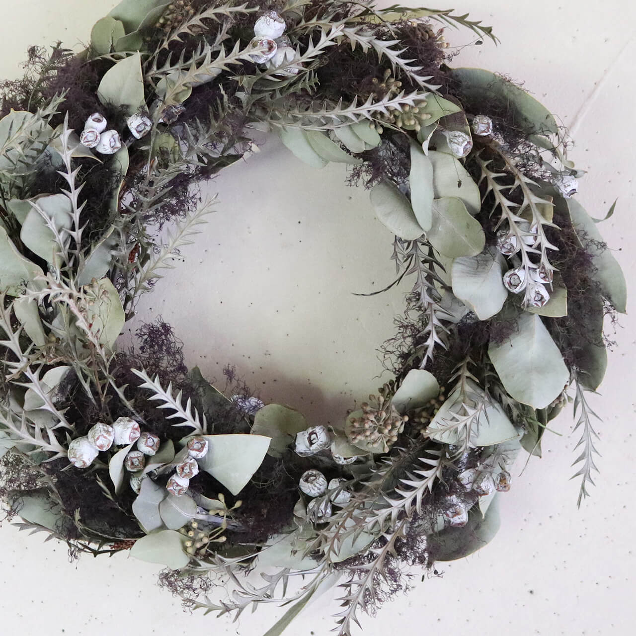 【 数量限定 約直径40cm 】 スモークツリーとユーカリの大きなリース ◆ ドライフラワー ハロウィン 秋冬インテリア シック モダン ボタニカルのサムネイル