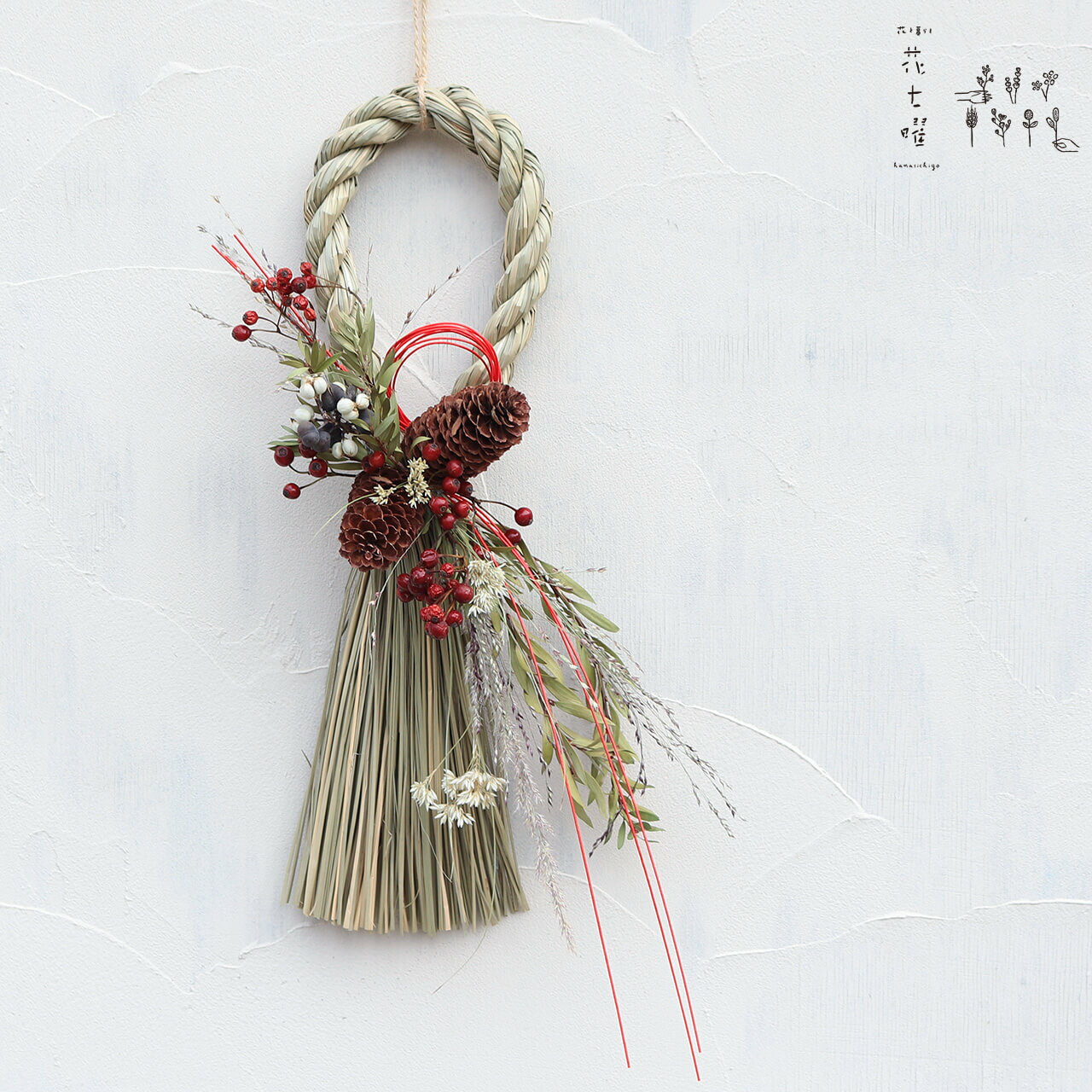 お正月注連縄リース ほのか ◆ しめ飾り しめ縄 ドライフラワー 正月飾り ナチュラル シンプル ドライフラワー インテリア おしゃれ 手作り しめ縄飾り シンプル