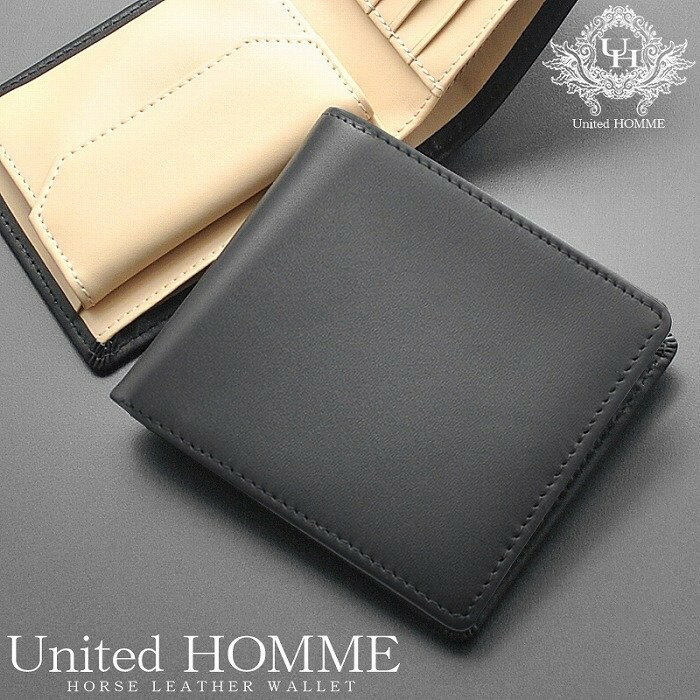 楽天革物通販：財布・バッグのサイド7折財布二つ折り United HOMME 短財布 メンズ 革 レザー ユナイテッドオム さいふ 財布 ウォレット wallet saifu 中学生　高校生 カッコイイ かっこいい シンプル 小銭入れ あり