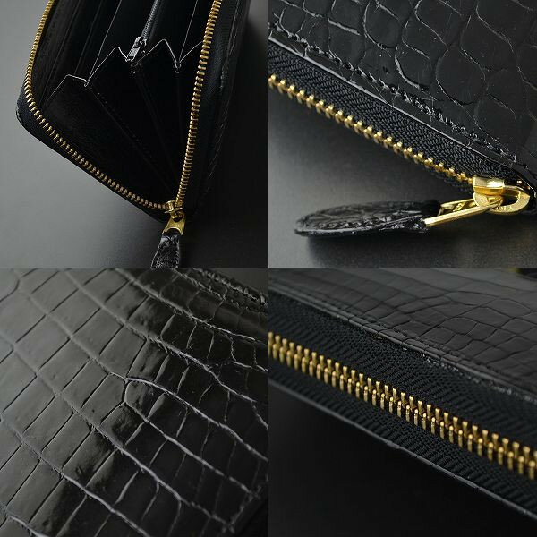 高級国産レザー 長財布 メンズ ラウンドファスナー クロコダイル バレンタイン