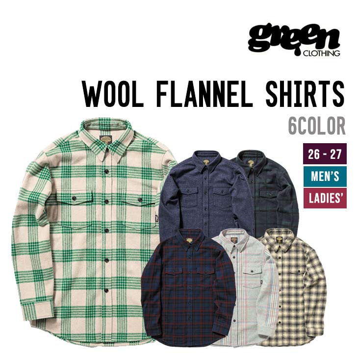 Rakuten - GREEN CLOTHING グリーンクロージング 26-27 WOOL FLANNEL SHIRTS スノーボード インナー