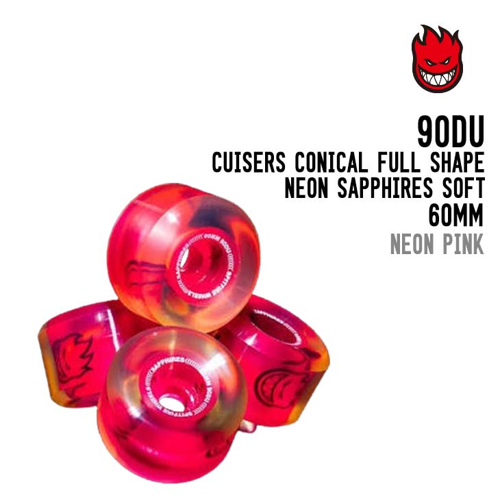 商品名英語: NEON SAPPHIRES SOFT 90 DURO CUISERS CONICAL FULL SHAPEMakeShop用調整[商品名]: SPITFIRE スピットファイアー NEON SAPPHIRES SOFT 90 DURO CUISERS CONICAL FULL SHAPE ウィール スケボー商品コード: 0888560340367JANコード: 0888560340367メーカー名: SPIT FIRE販売スタイル: E配送セット番号: 12■モデルの特徴NEON SAPPHIRES SOFT 90 DURO CUISERSは、Spitfireが新たに提案するクルーザーウィール。 外側は90DU、内側には101Aのコアを搭載し、あらゆるシーンでスムーズかつスピーディなライディングを可能にします。 ・90デュロメーターのアウターウレタン ・101Aのインナーコア ・幅広な接地面（ワイドコンタクトパッチ） ・透明クリアウレタン仕様 ・4個セット販売 JANコード: 0888560340367カラー: NEON PINKサイズ: 60mm硬さ: 90DUメーカー名: SPIT FIRE ＊商品ページの画像はメーカー画像を使用しております、余儀なく仕様の変更、多少のカラー変更がある場合がございます、あらかじめご了承下さい。