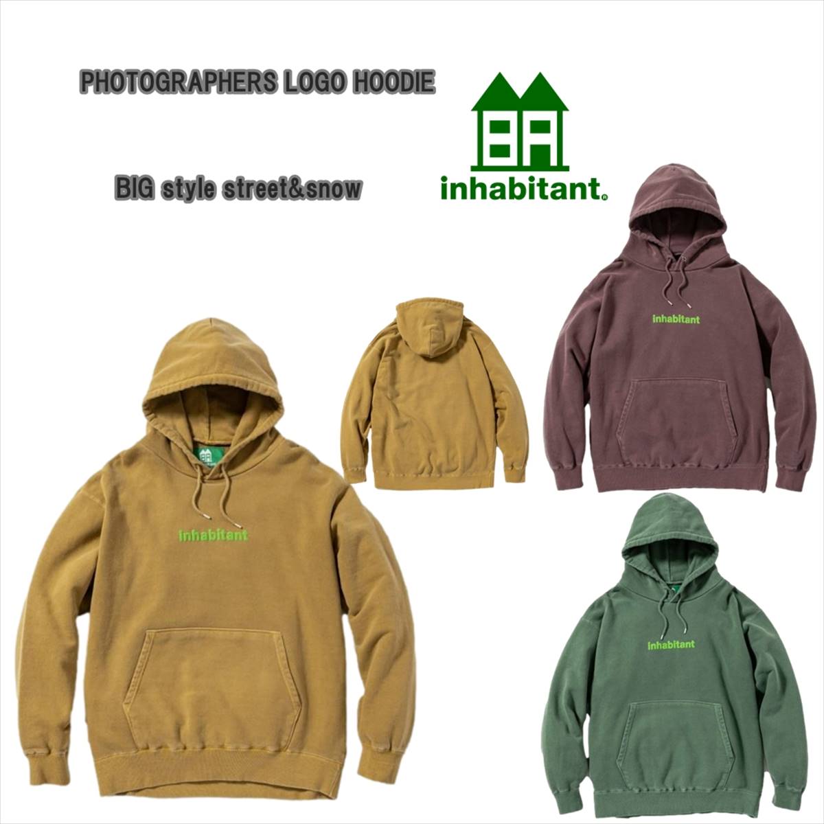 PHOTOGRAPHERS LOGO HOODIE ISM23KT11 INHABITANT インハビタント スノボスノーボード ビッグシルエット スウェット パーカー フーディー HOODIE インハビ 古着仕様