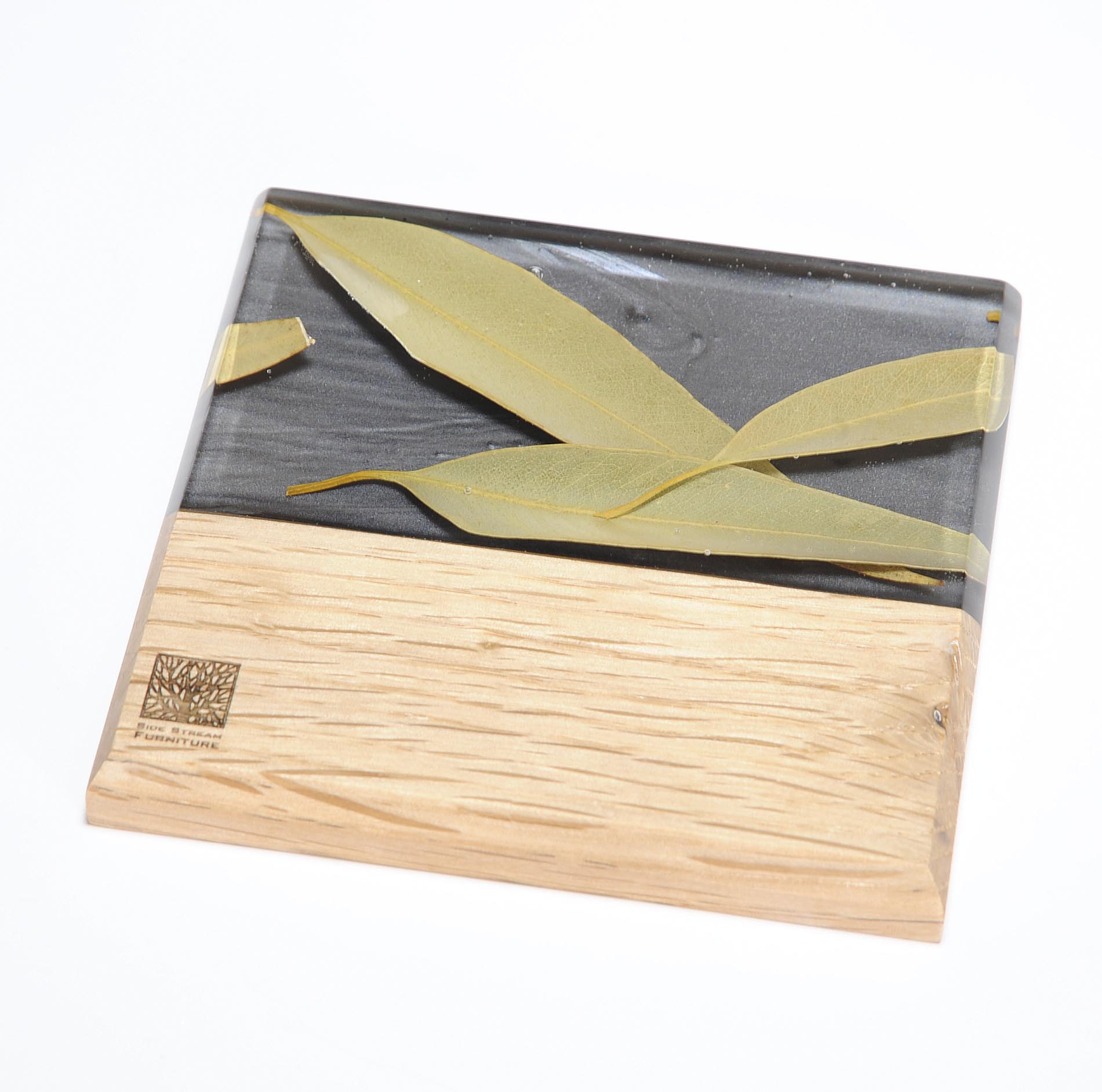 ウッドレジンコースター(緑葉)