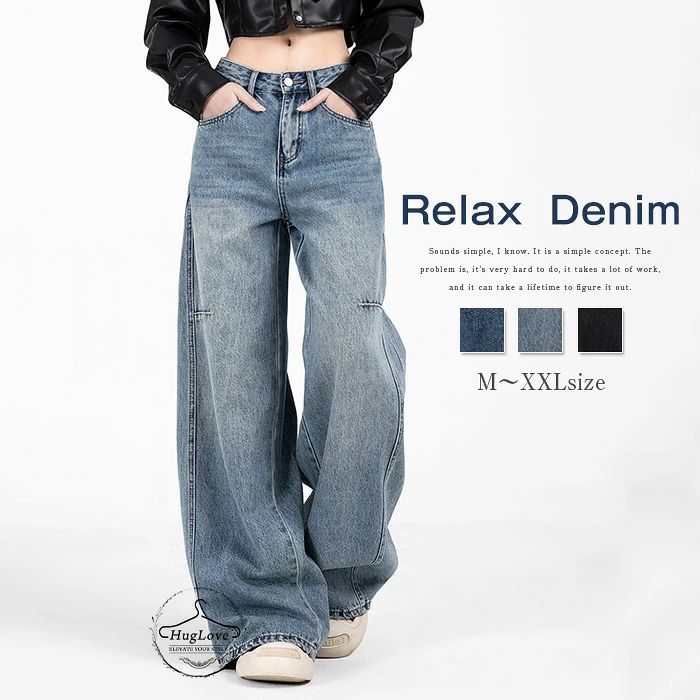 Rakuten - デニムパンツ レディース ワイドパンツ デニム パンツ ジーパン ボトムス ワイドルーズ バギーパンツ デニムパンツ 長ズボン ジーンズ 大人カジュアル ボトムス パンツ 大きいサイズ ビッグシルエット ゆったり 体型カバー オシャレ ファッション